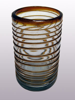 Espiral / Juego de 6 vasos grandes con espiral color ámbar / Éstos elegantes vasos cubiertos con una espiral color ámbar darán un toque artesanal a su mesa.